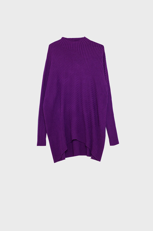 Q2 Tunica in maglia asimmetrica a coste viola