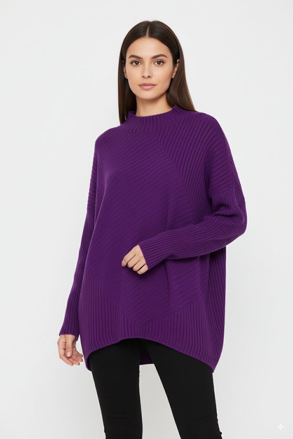 Tunica in maglia asimmetrica a coste viola