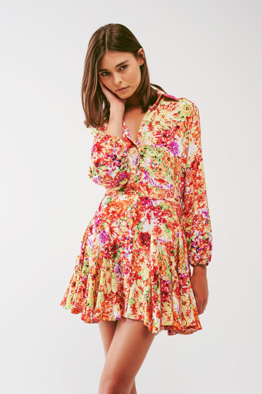 Q2 Vestito corto con balze in stampa floreale multicolore