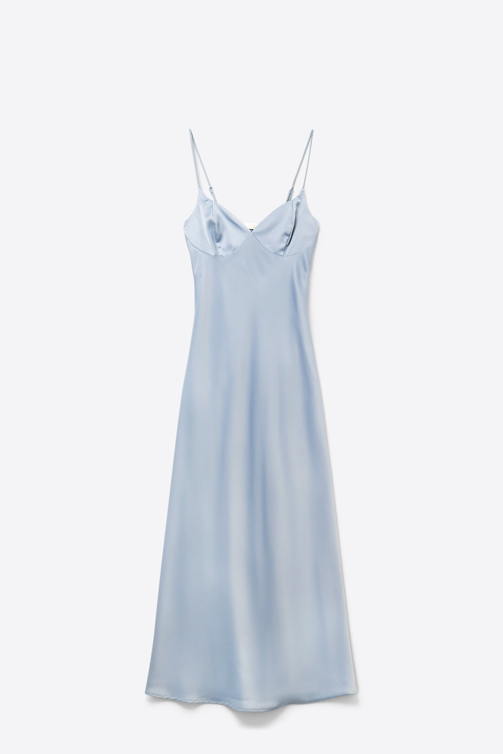 Vestito lungo in raso azzurro con spalline sottili