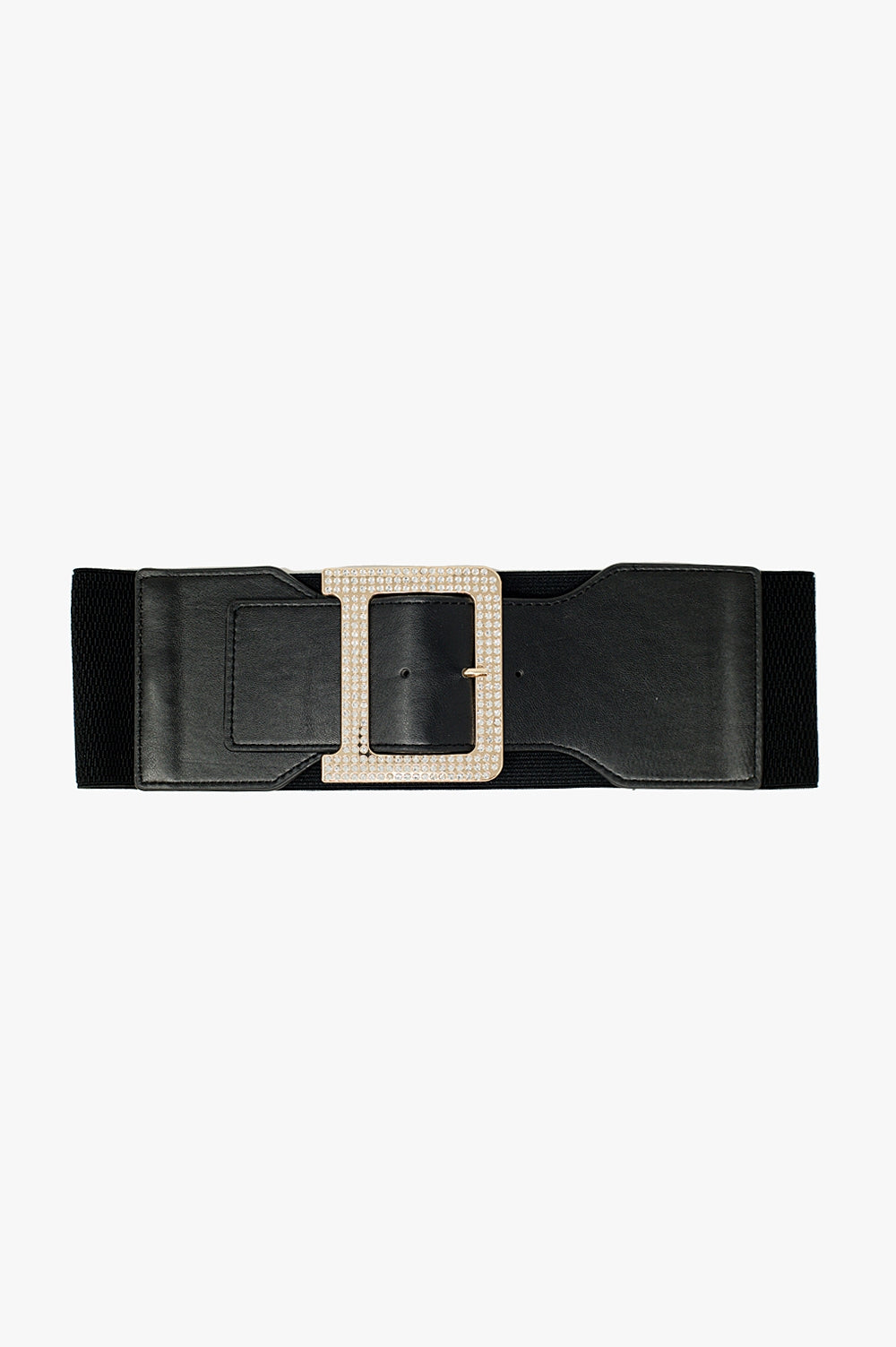 Q2 Ampia cintura nera elastica con dettagli di strass