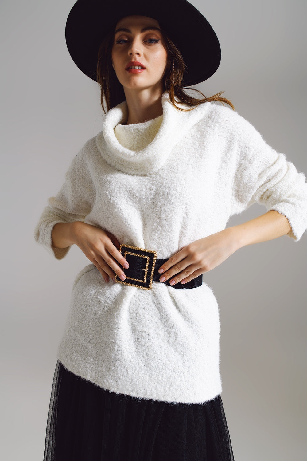 Q2 Ampio maglione con scollo Bardot bianco