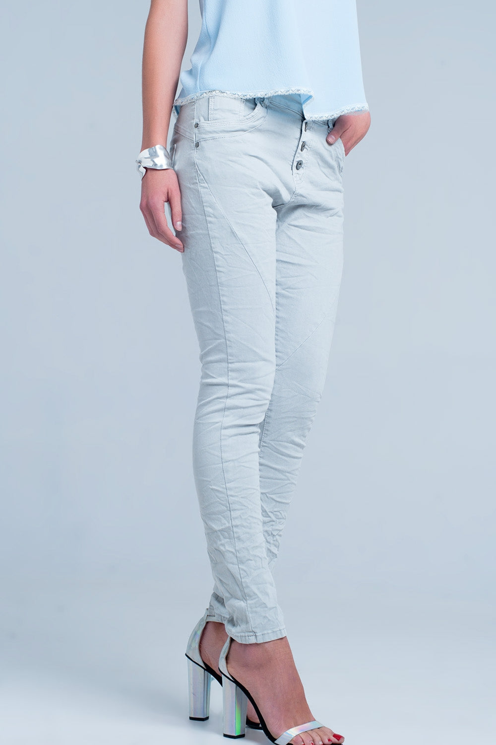 Q2 Boyfriend jeans Colore grigio  a vita bassa