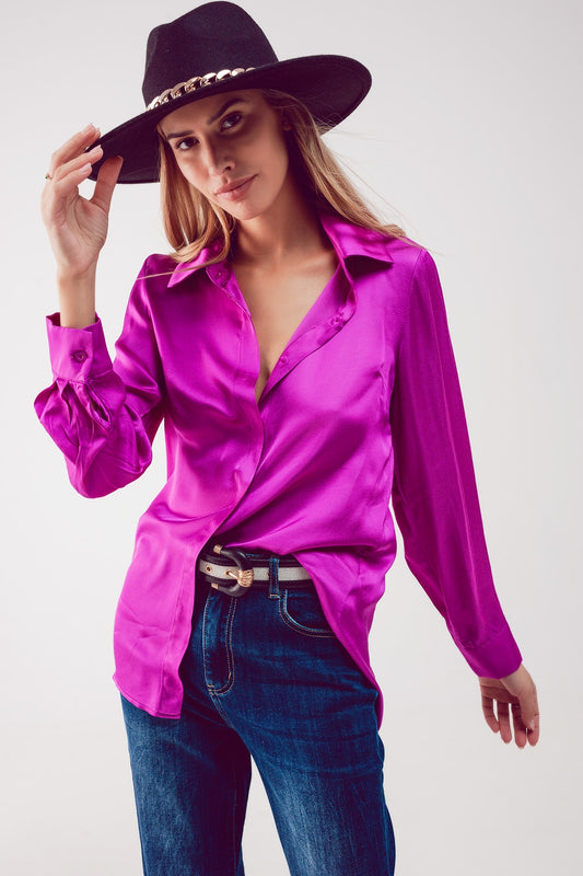 Q2 Camicia in raso fucsia