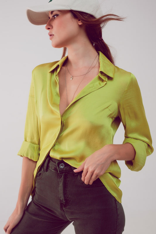 Q2 Camicia in raso lime