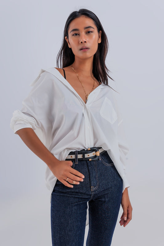 Q2 Camicia poplin oversize comoda color crema