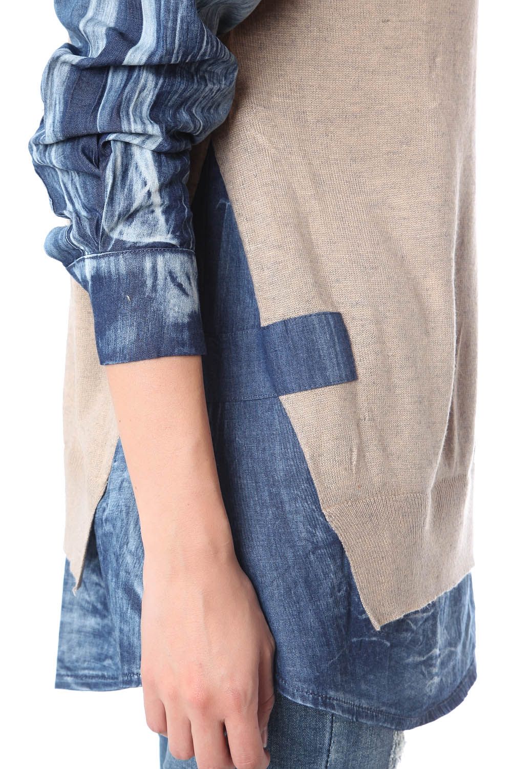 Camicia di jeans con dettagli di maglia