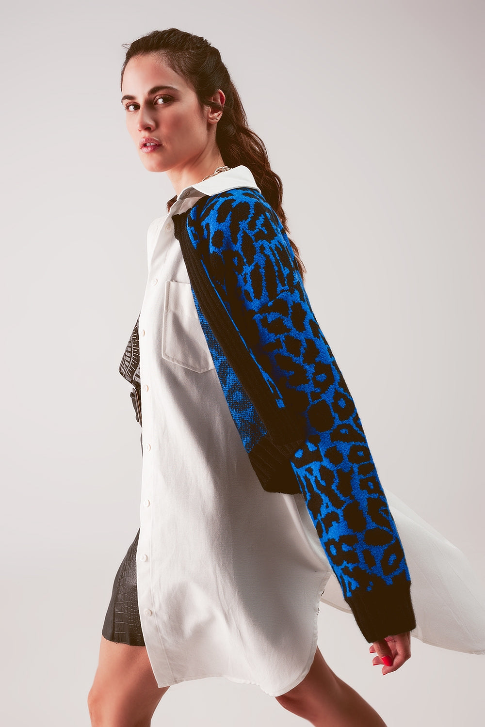 Q2 Cardigan animalier blu