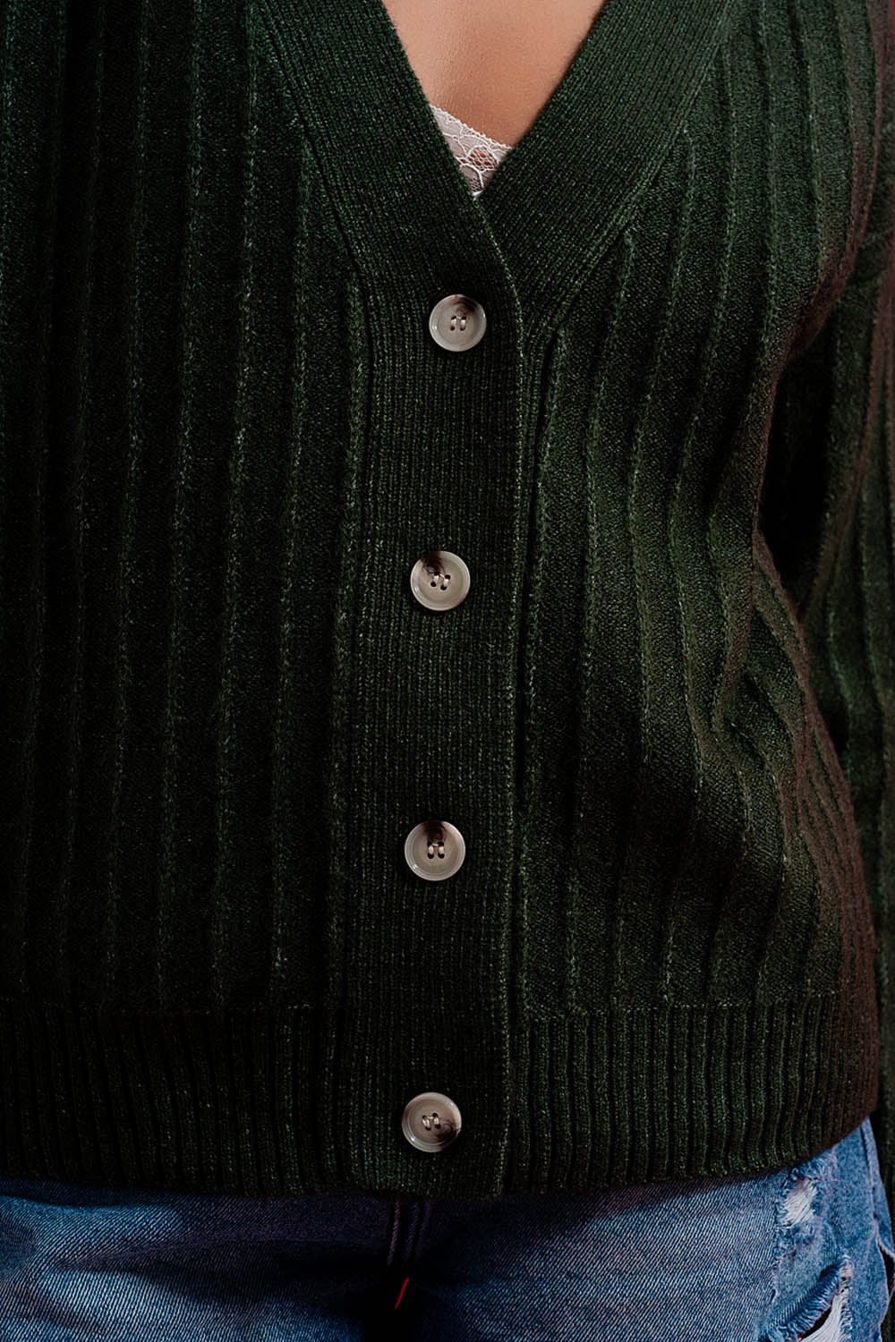 Cardigan in maglia con maniche a palloncino colore verde