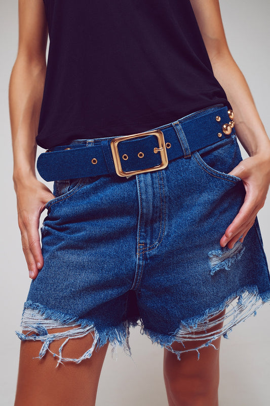 Q2 cintura color denim con applicazioni di bolle metalliche