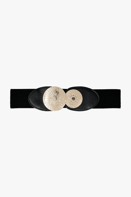 Q2 Cintura elastica nera con doppia fibbia metallica.