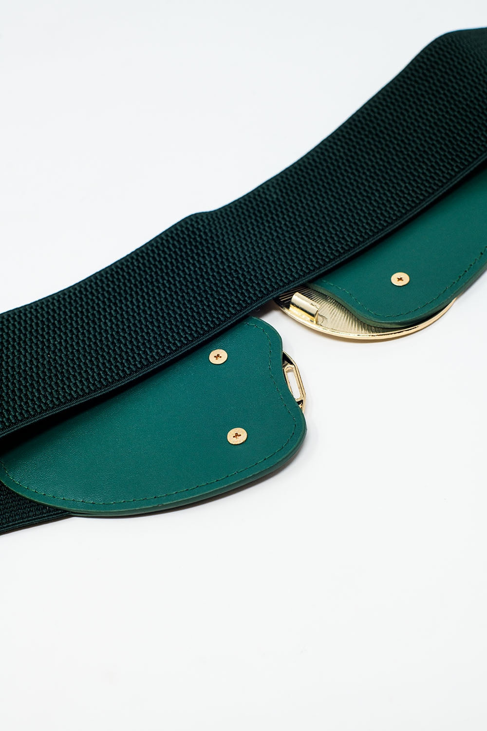 Cintura elastica verde con doppia fibbia in metallo