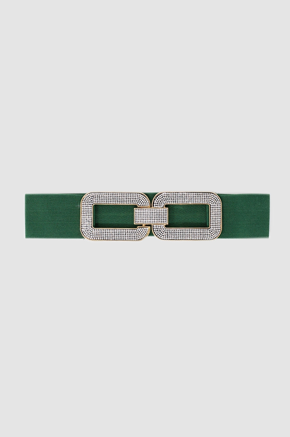 Cintura elastica verde con doppia fibbia ovale con incastonature di strass
