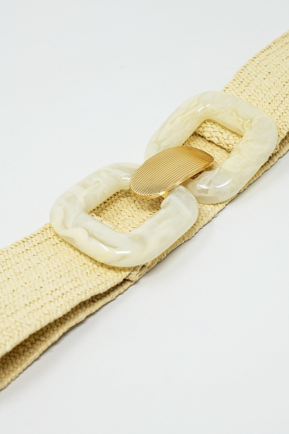 Cintura in tessuto con fibbie quadrate color crema