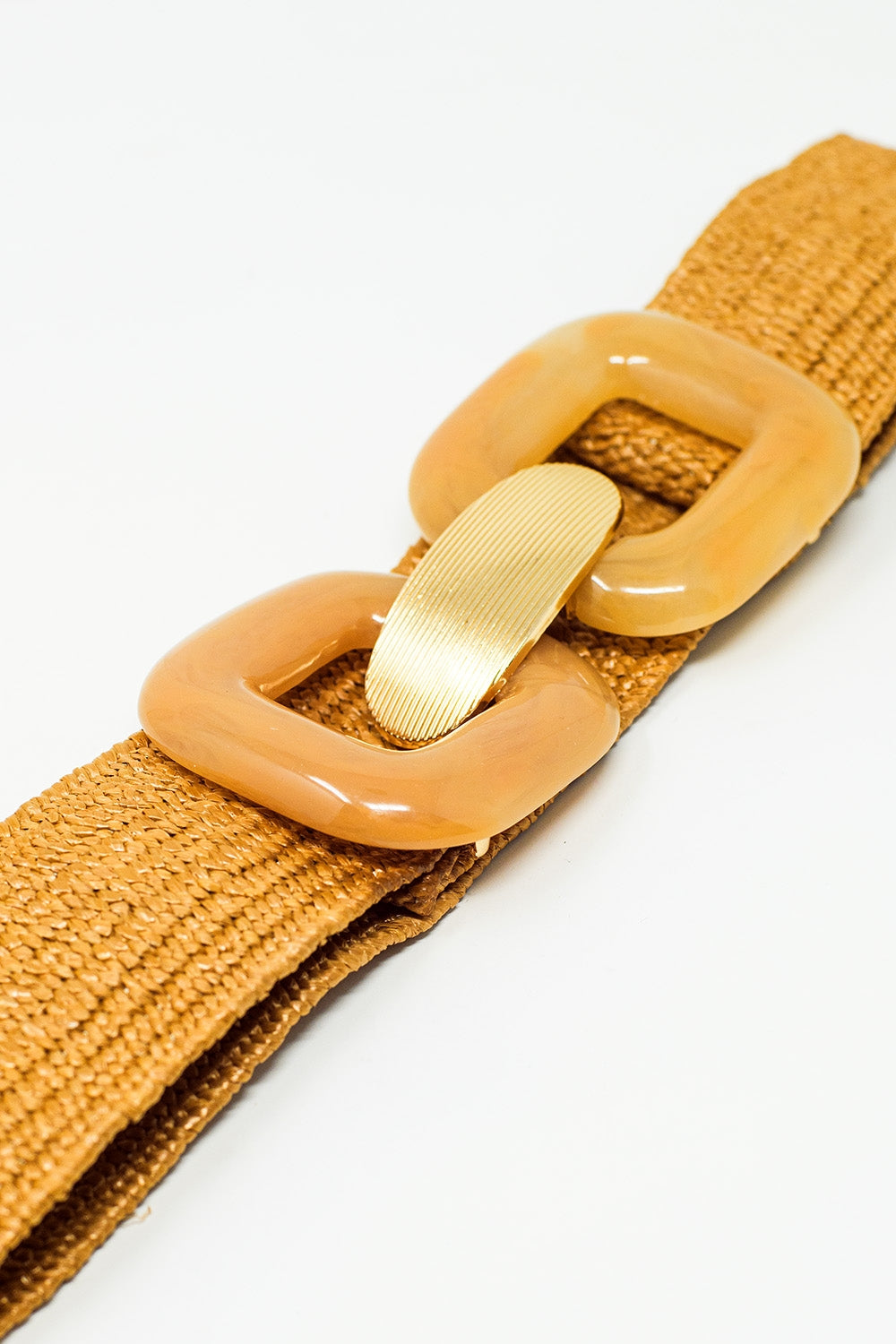 Cintura in tessuto con fibbie quadrate in beige