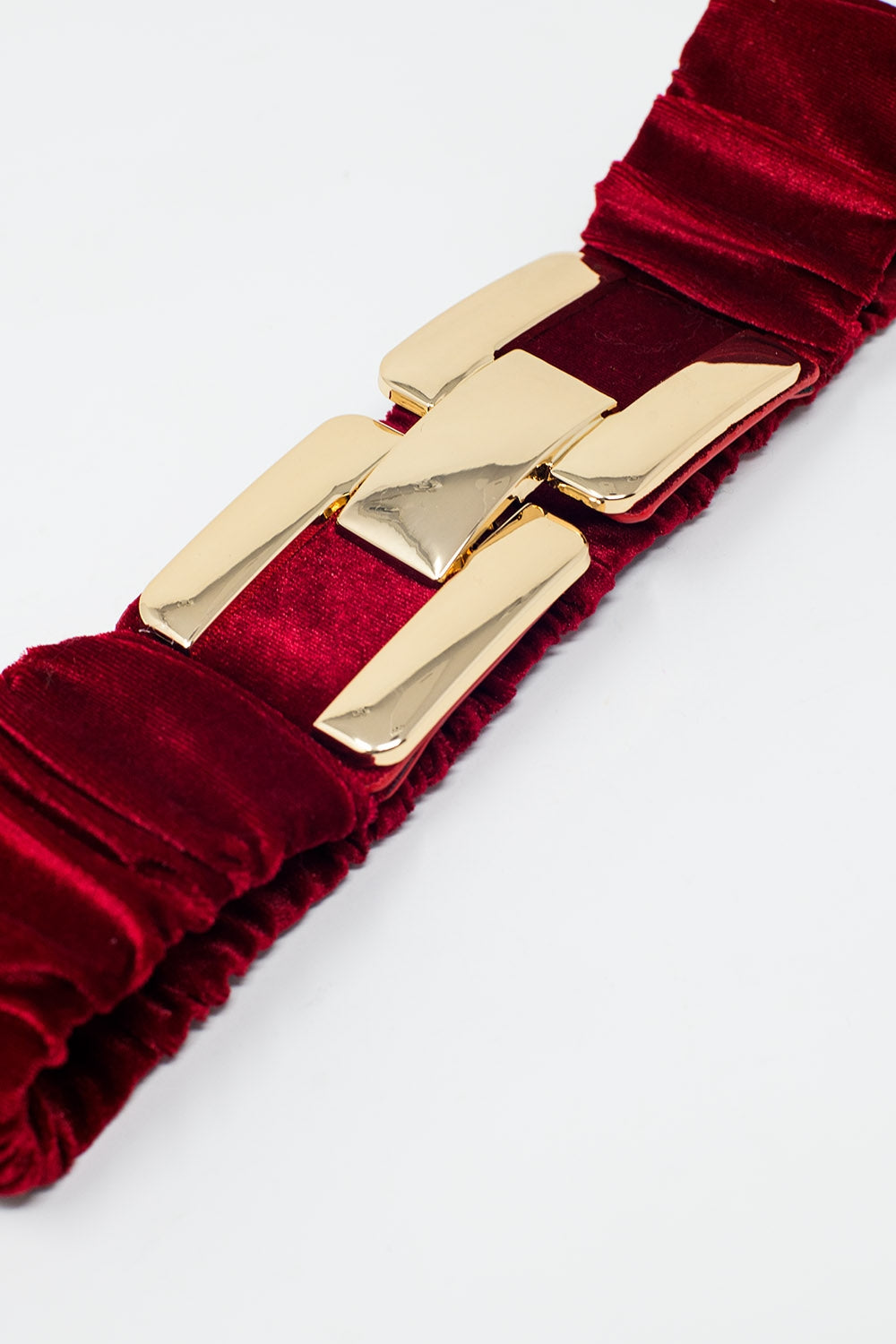 Cintura in velluto elastico bordeaux con chiusura in metallo