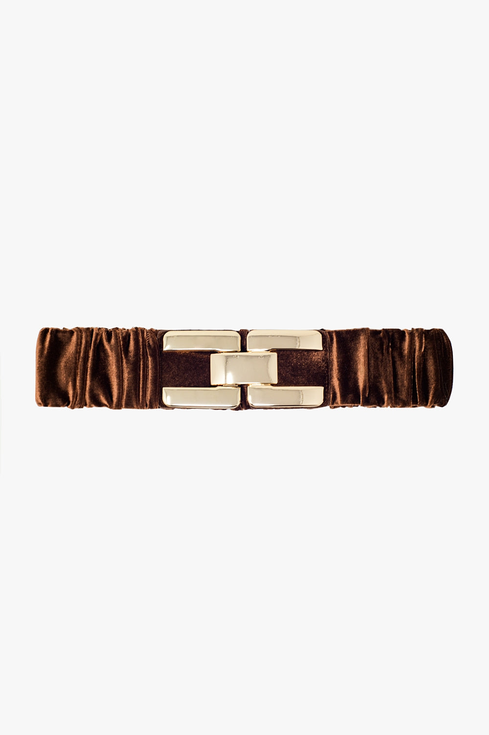 Q2 Cintura in velluto elastico marrone con chiusura in metallo