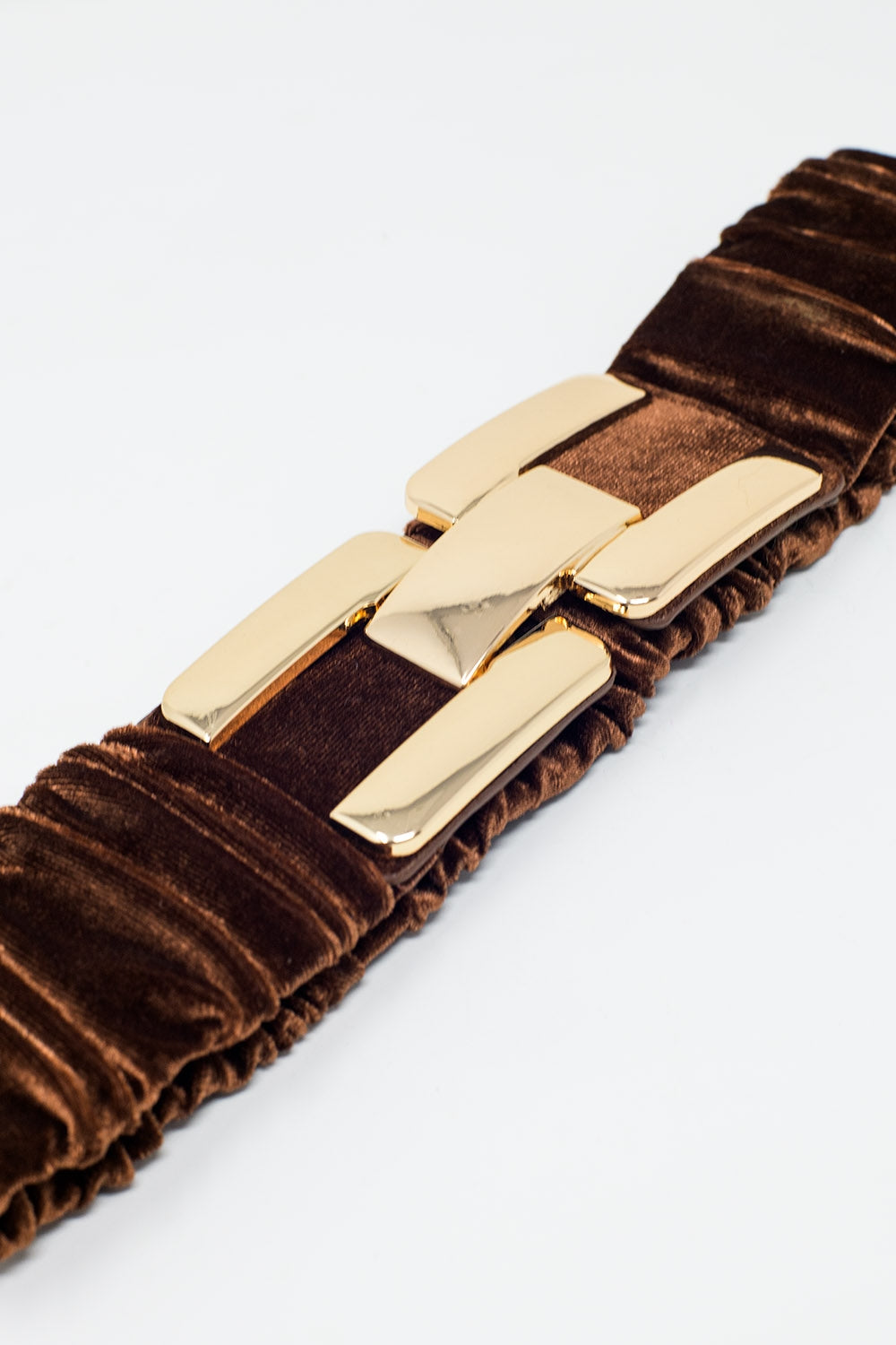 Cintura in velluto elastico marrone con chiusura in metallo