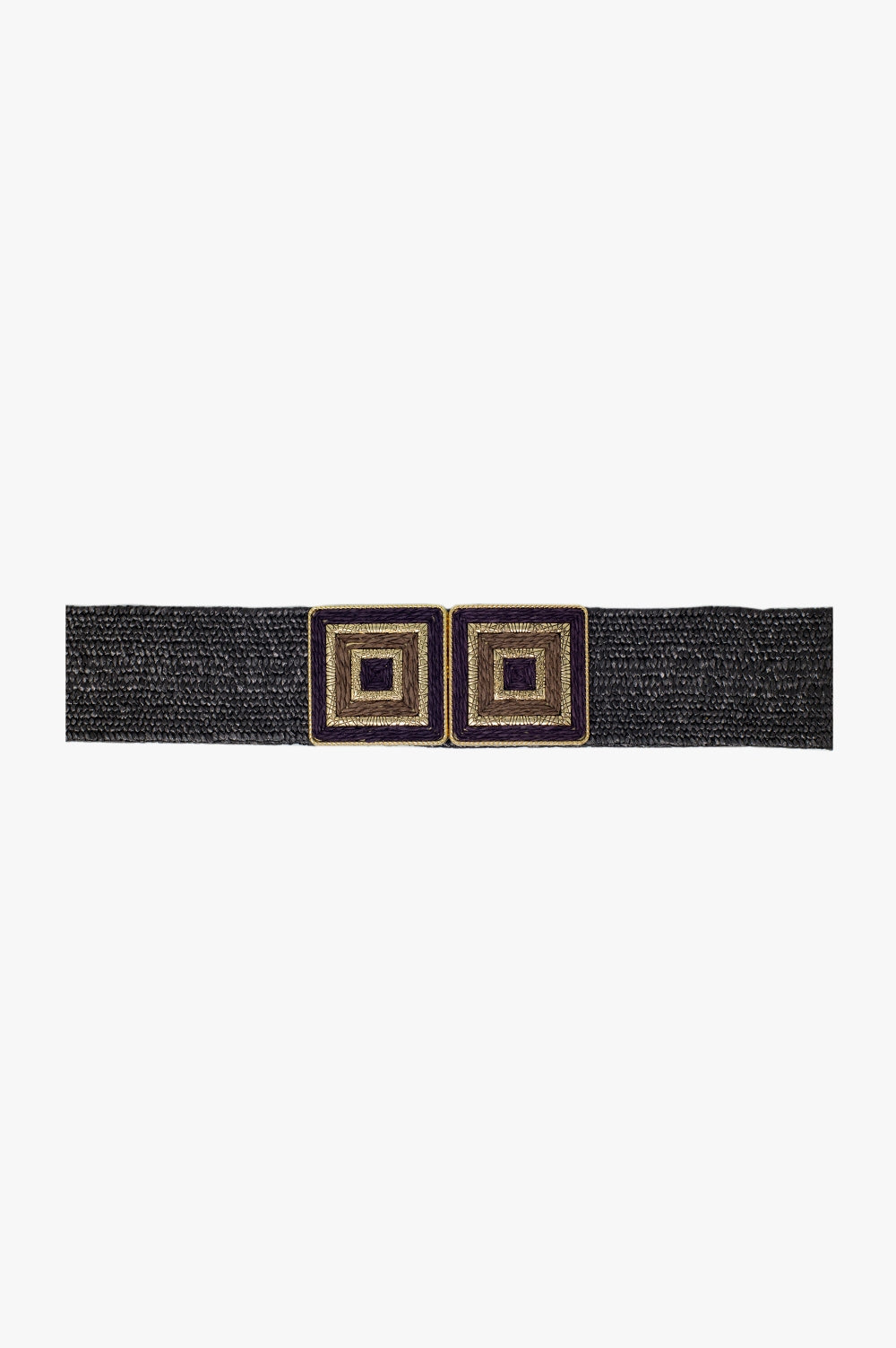 Q2 Cintura marrone intrecciata con fibbia quadrata con dettagli dorati