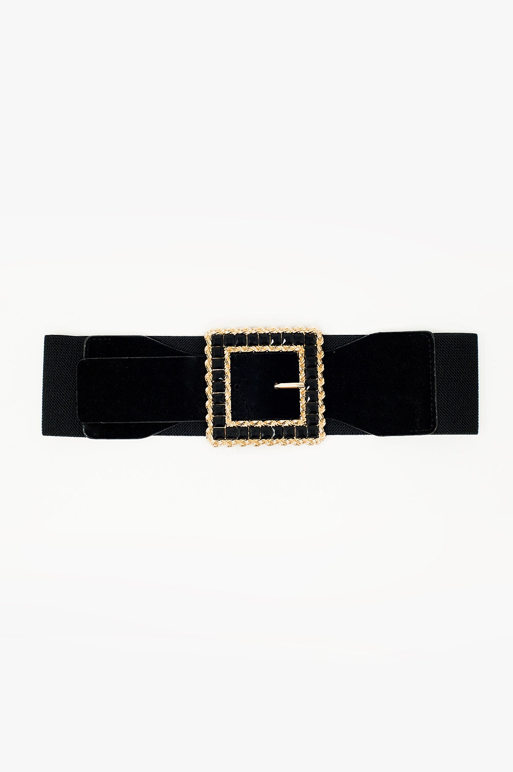 Cintura quadrata nera con strass ed elastico regolabile