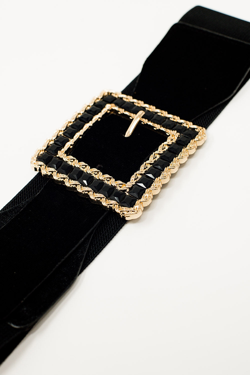 Cintura quadrata nera con strass ed elastico regolabile