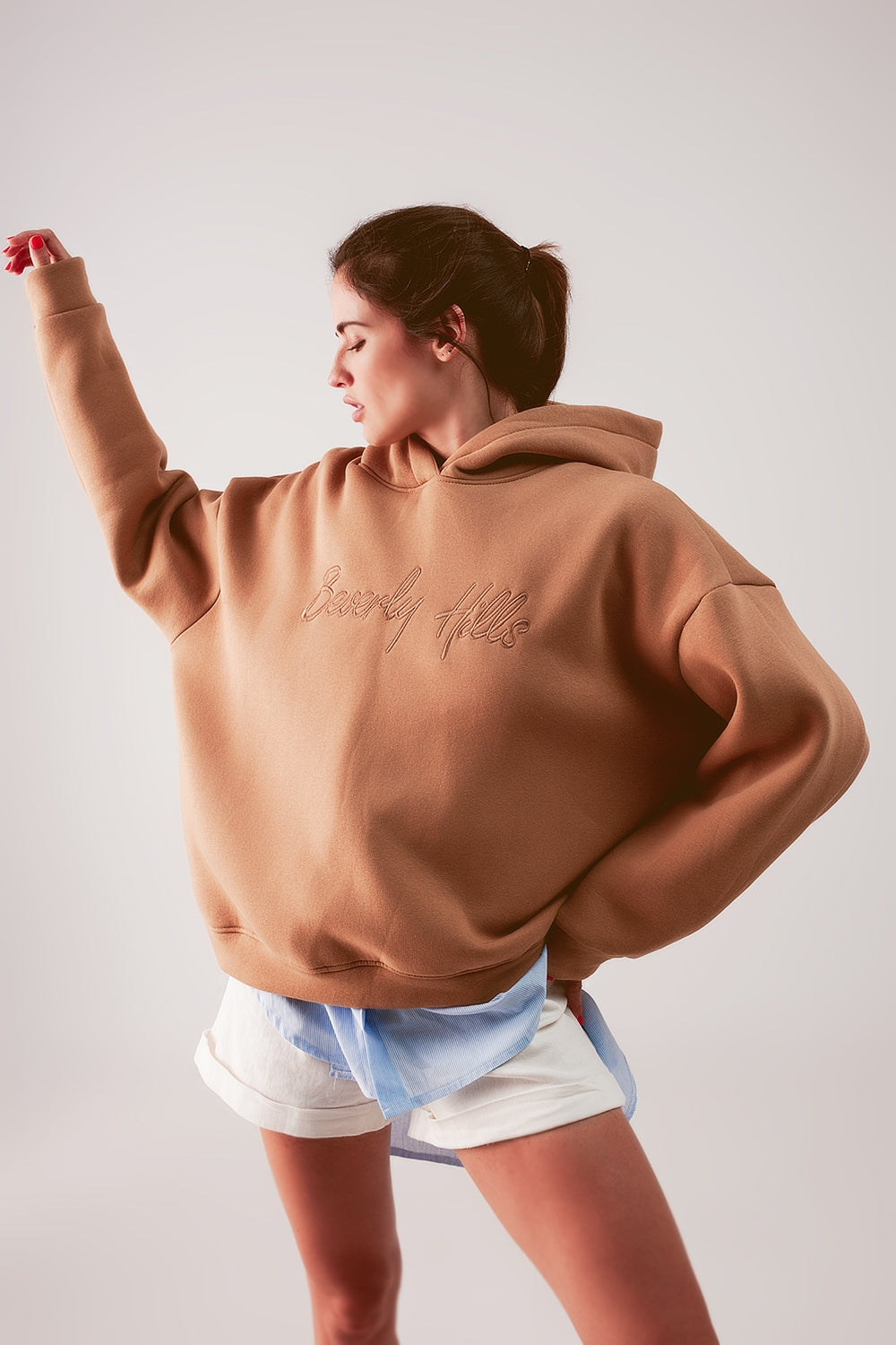 Felpa con cappuccio boyfriend oversize beige