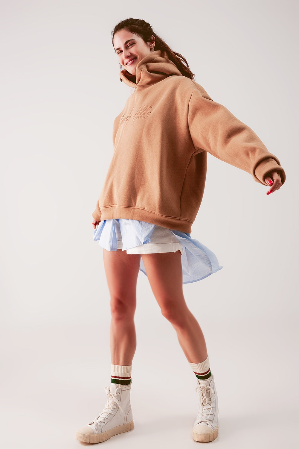 Felpa con cappuccio boyfriend oversize beige