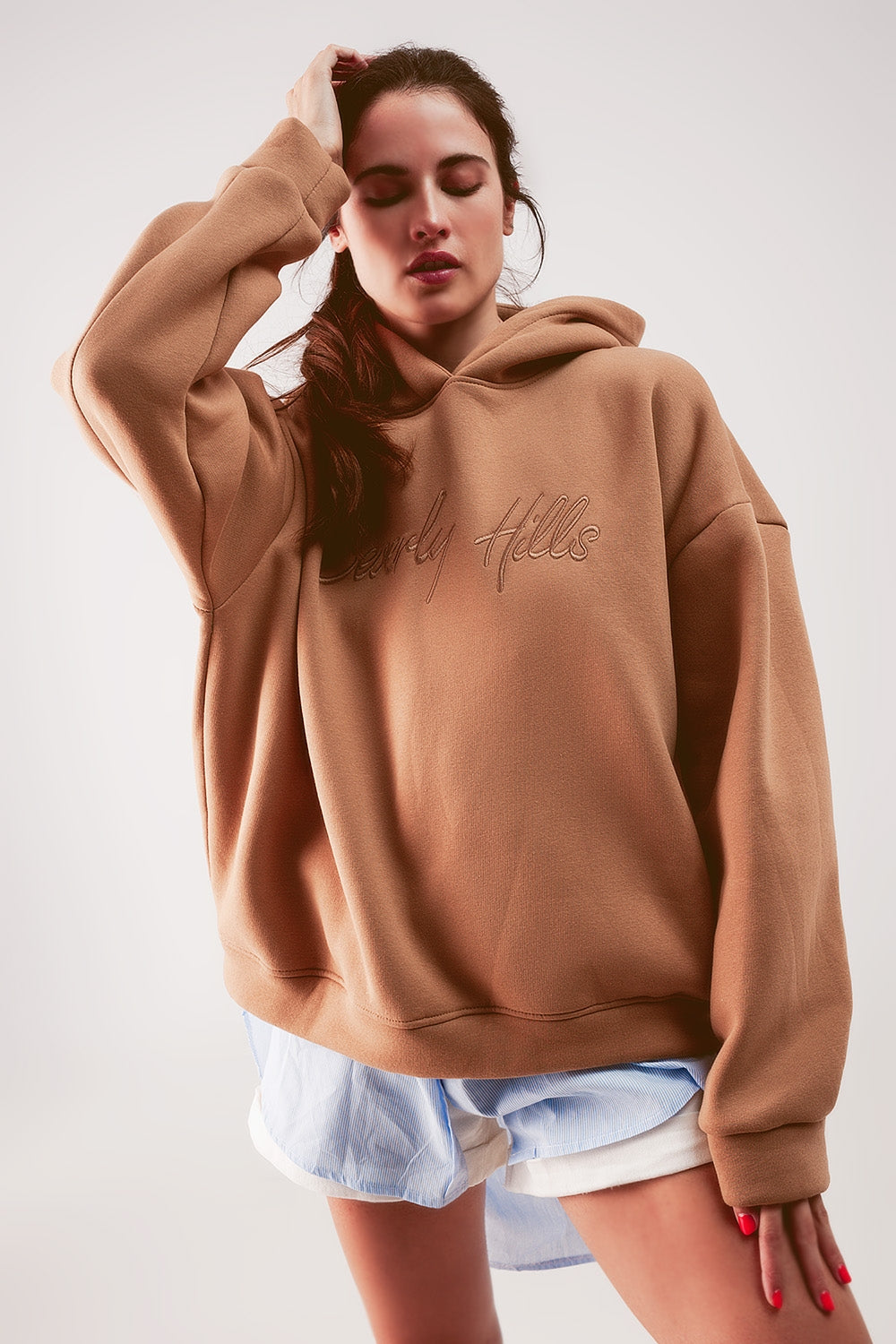 Felpa con cappuccio boyfriend oversize beige
