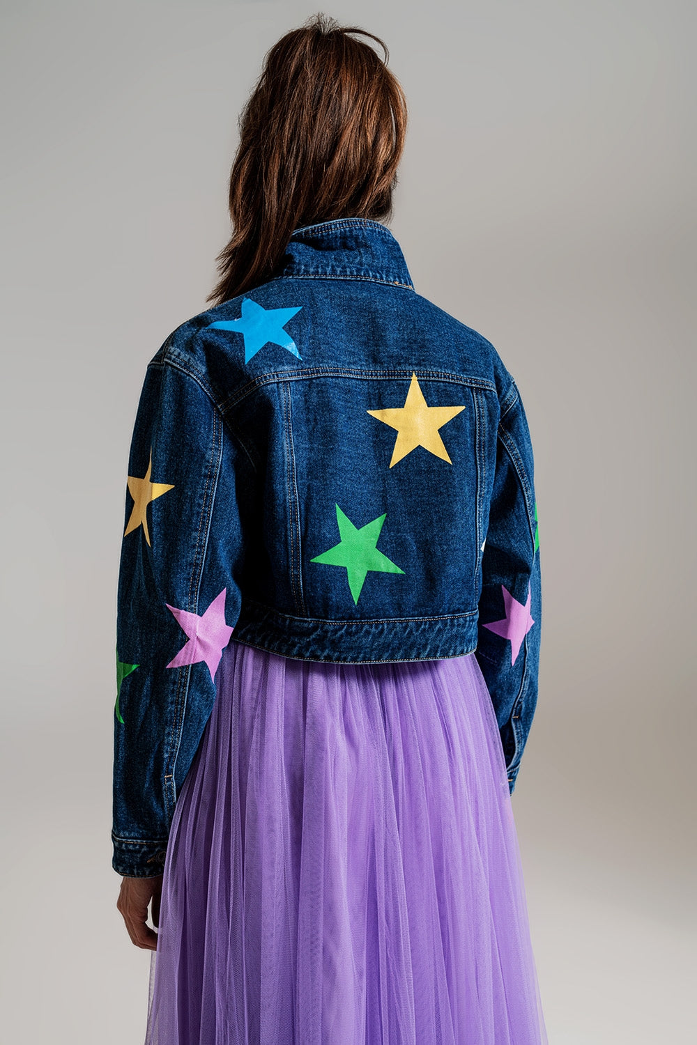 giacca in denim con stelle multicolori