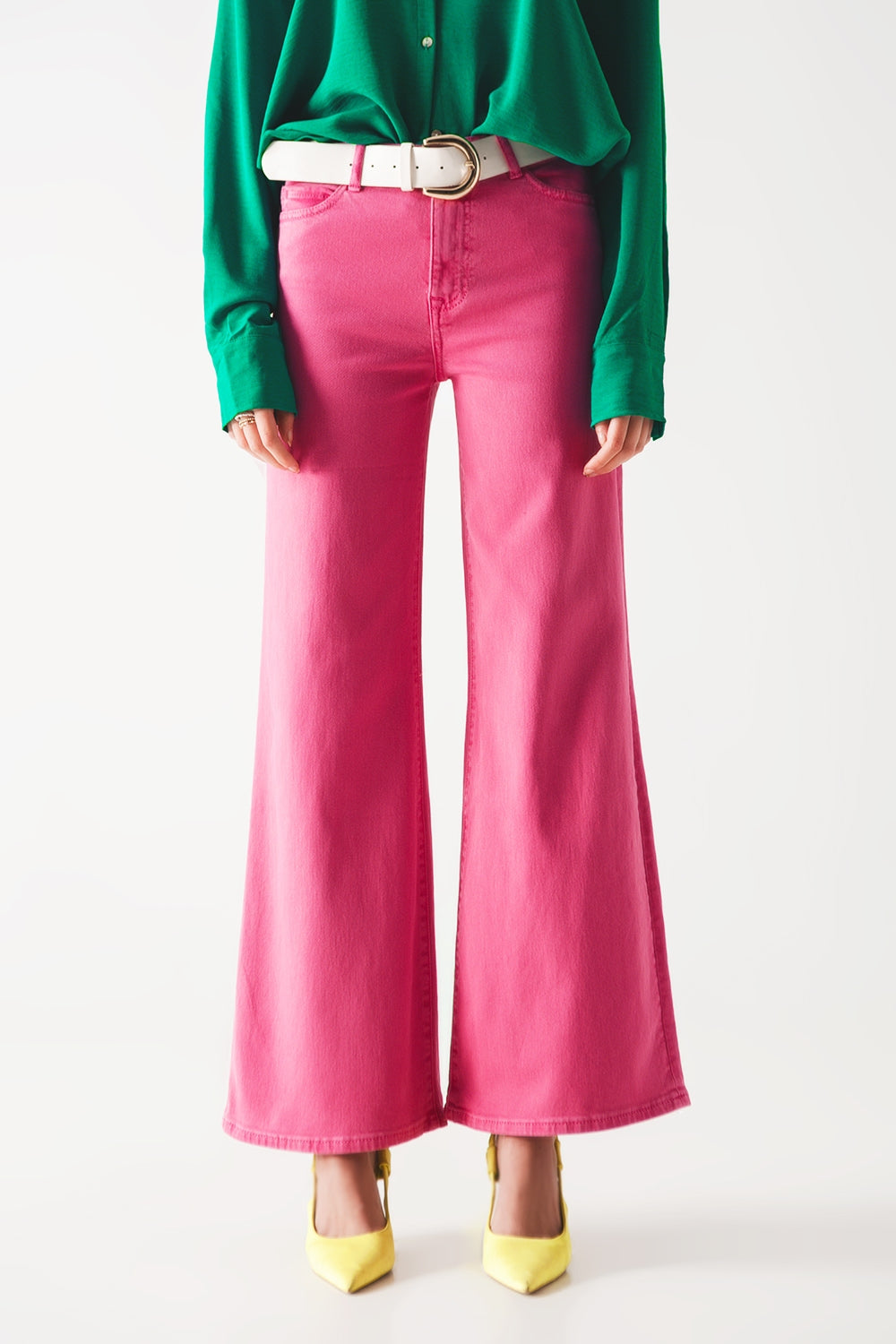 Jeans a fondo ampio in misto cotone rosa