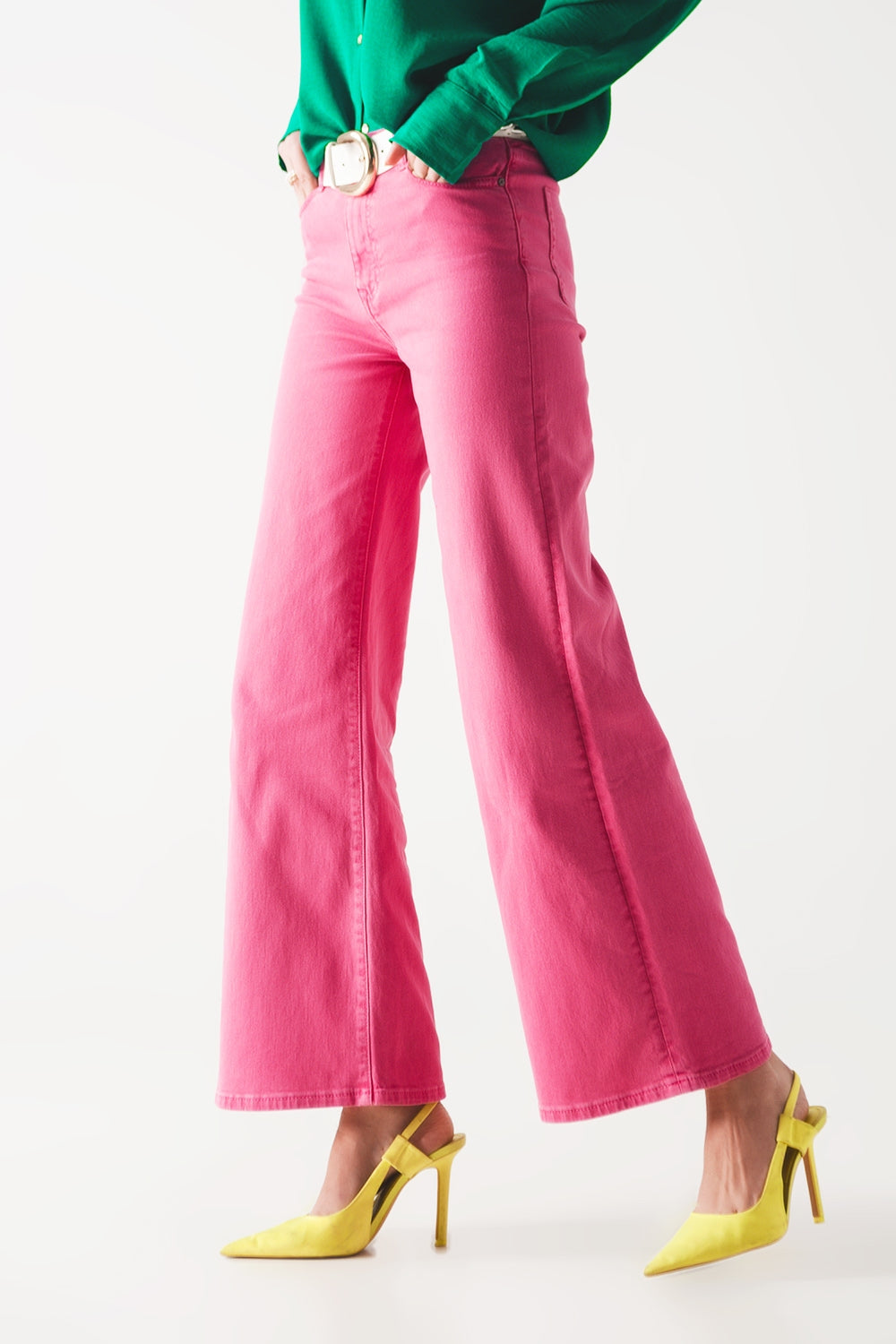 Jeans a fondo ampio in misto cotone rosa