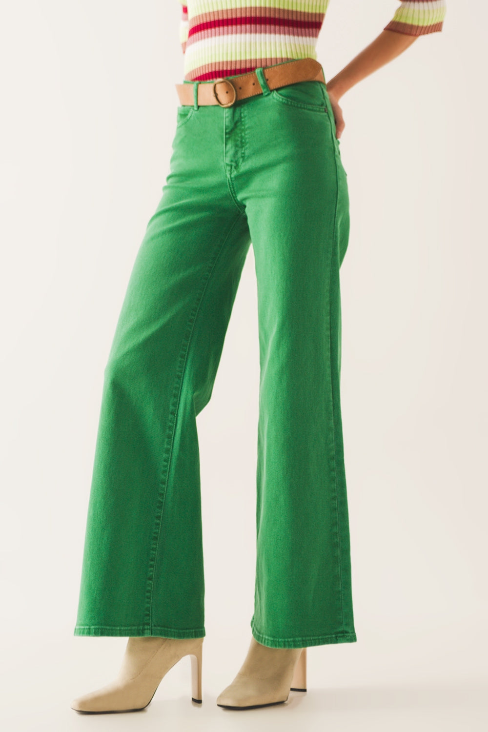 Q2 Jeans a fondo ampio in misto cotone verde