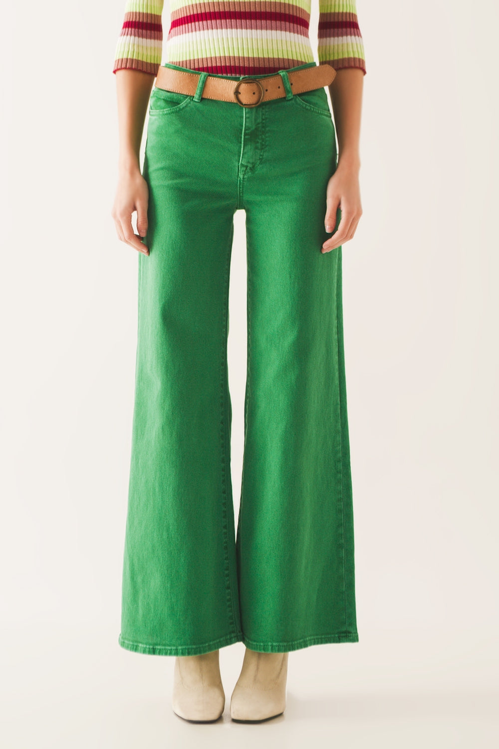 Jeans a fondo ampio in misto cotone verde