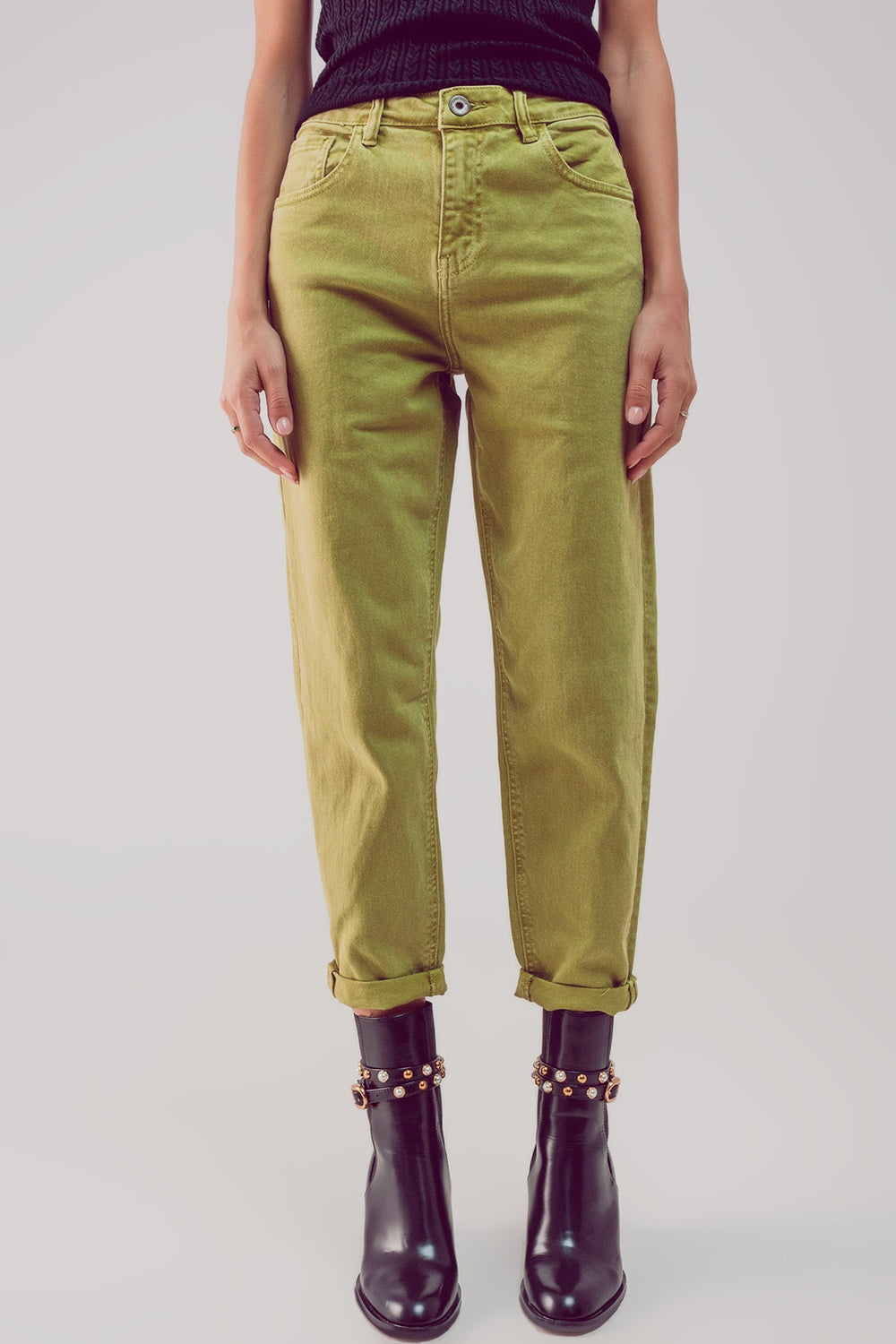 Q2 Jeans a vita medio alta in cotone verde lime