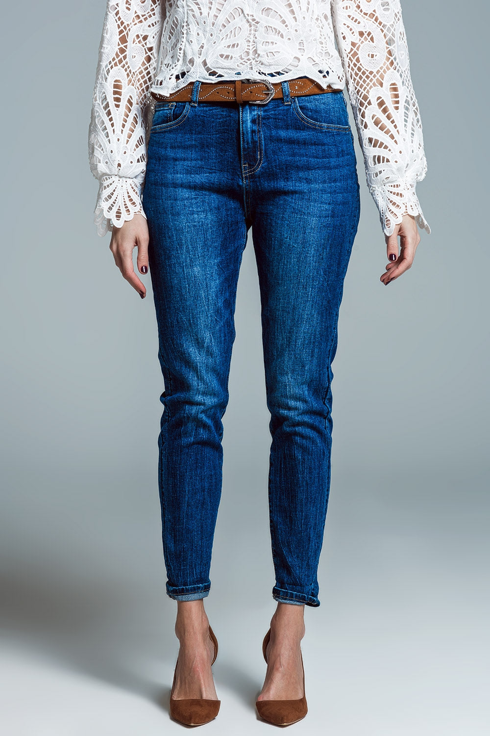 Q2 Jeans basic super skinny con lavaggio medio