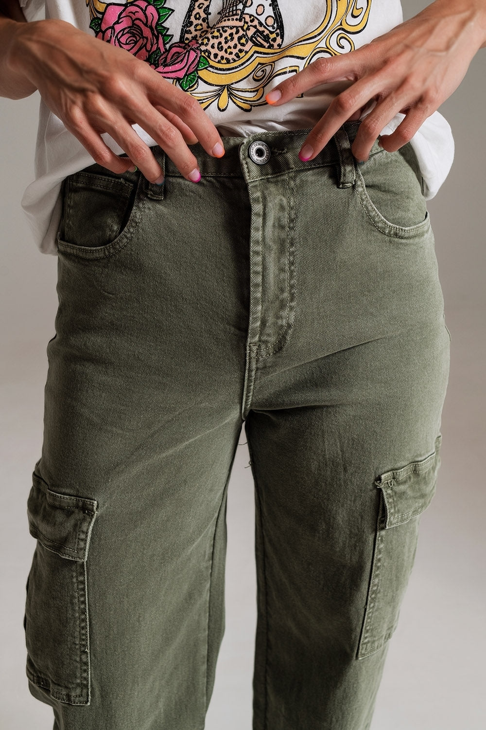 Jeans Cargo a gamba dritta in verde oliva