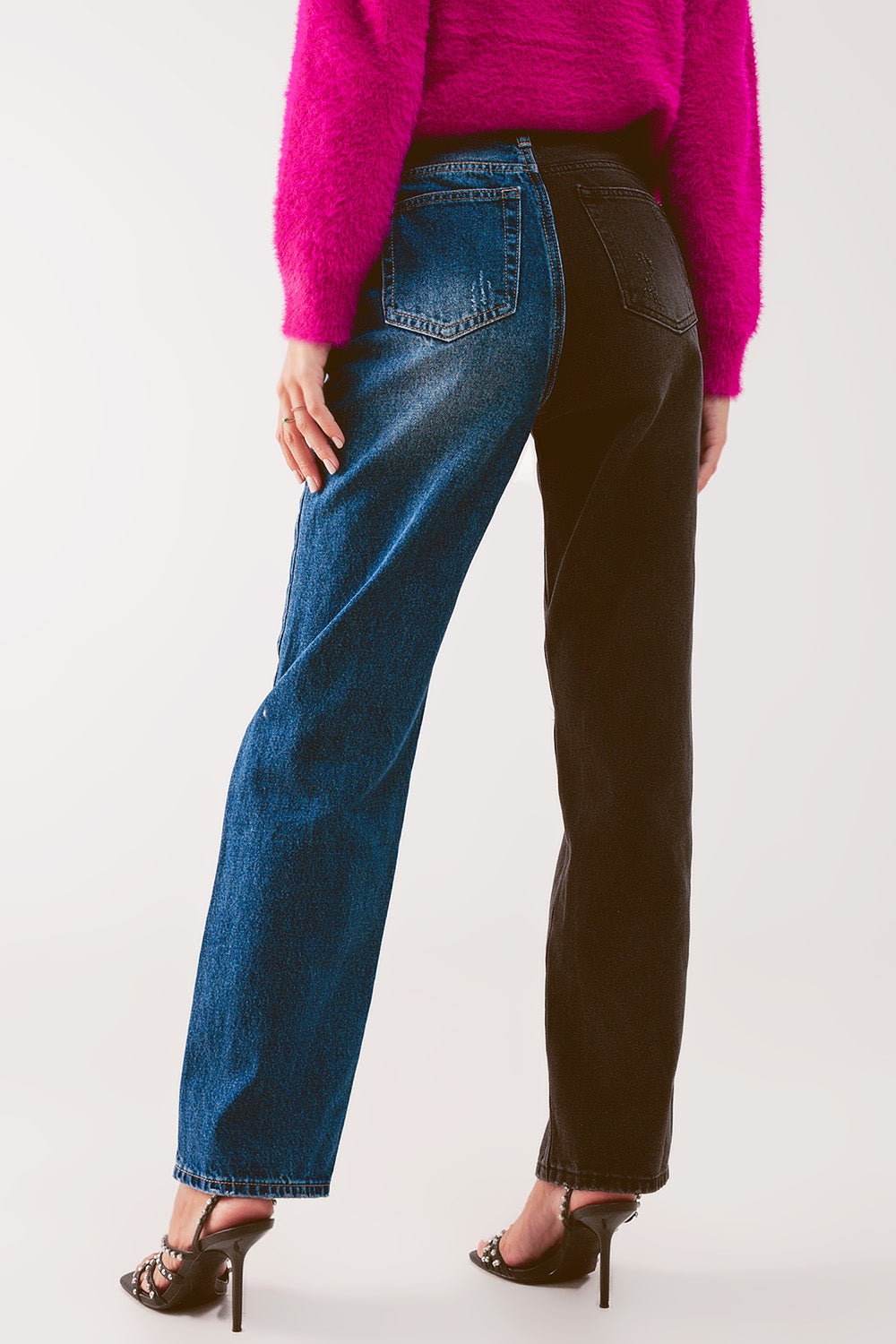 Jeans dritti con design color block