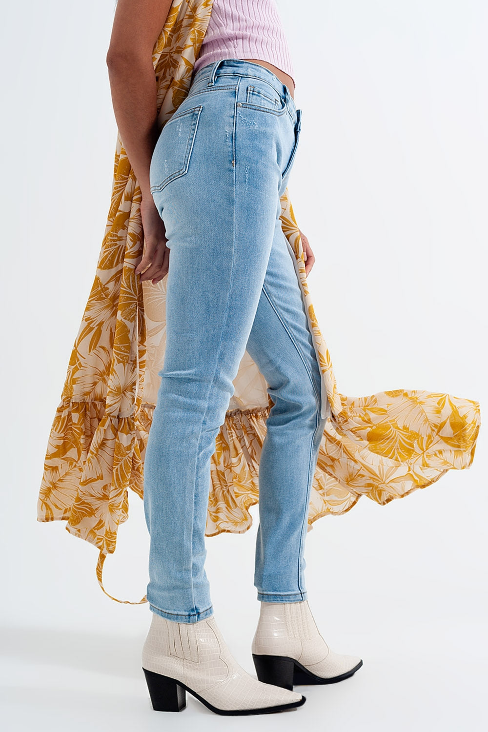 Jeans skinny a vita alta lavaggio chiaro vintage