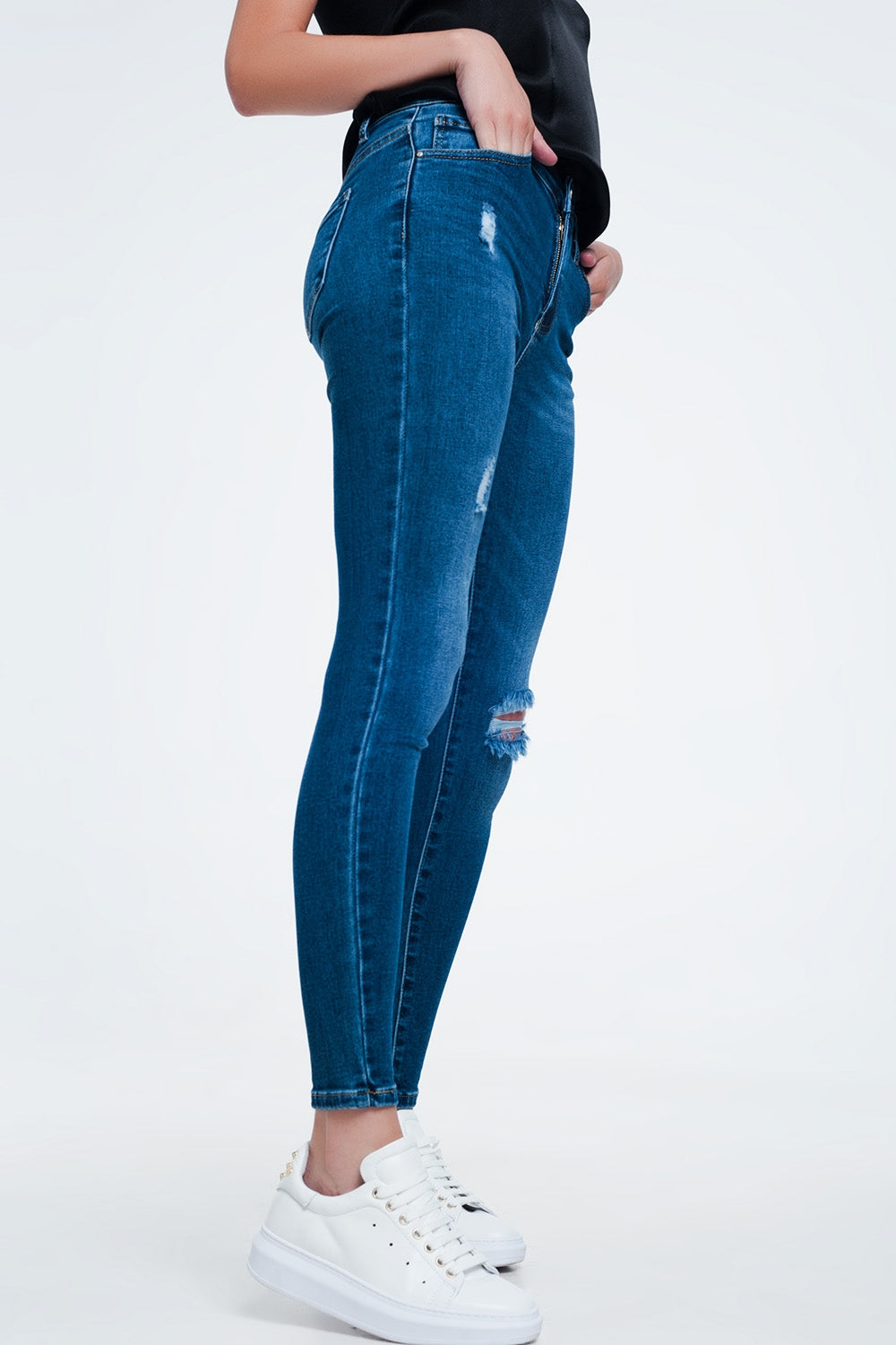 Jeans skinny blu medio con strappi