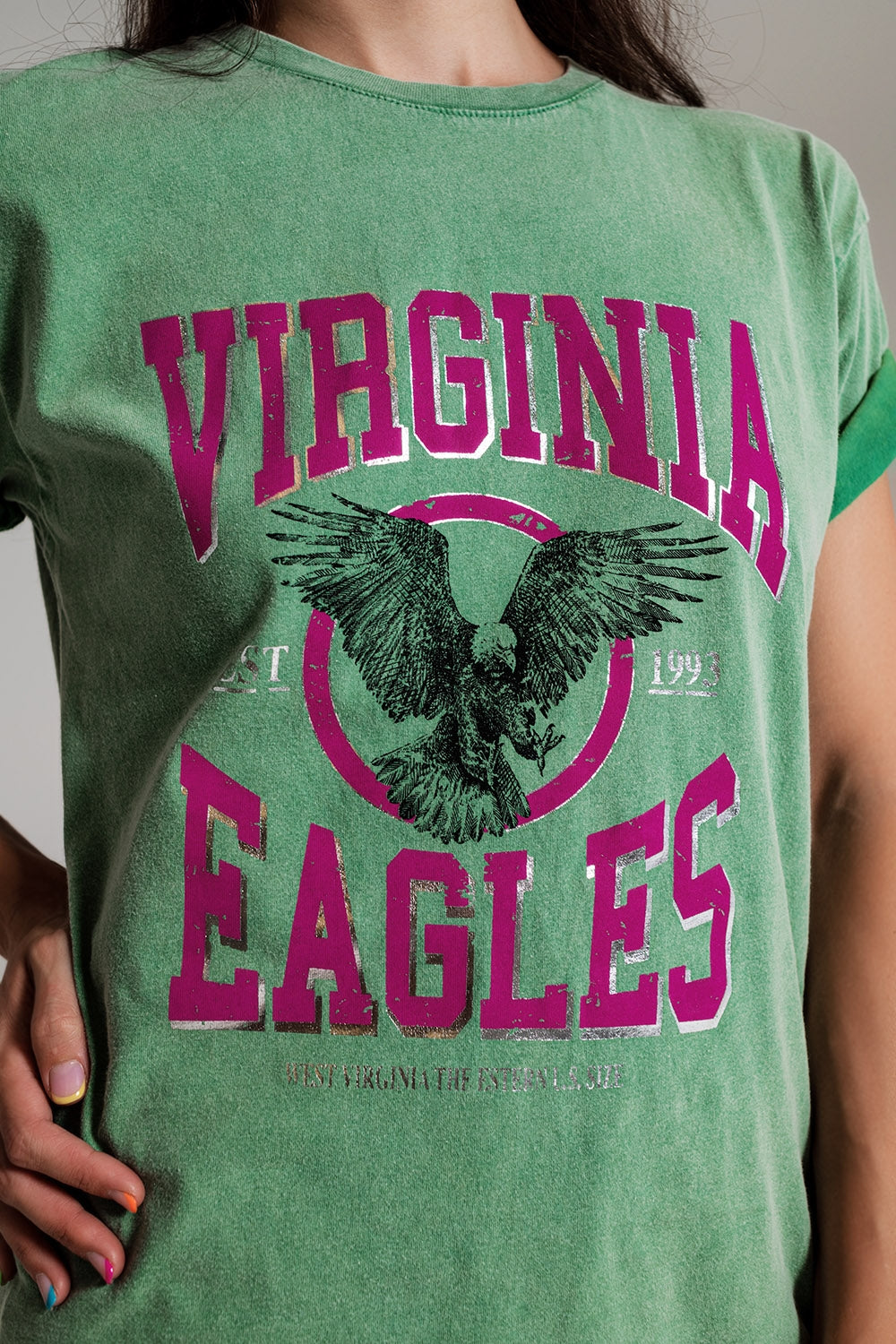 Maglietta con testo Virginia Eagles in verde