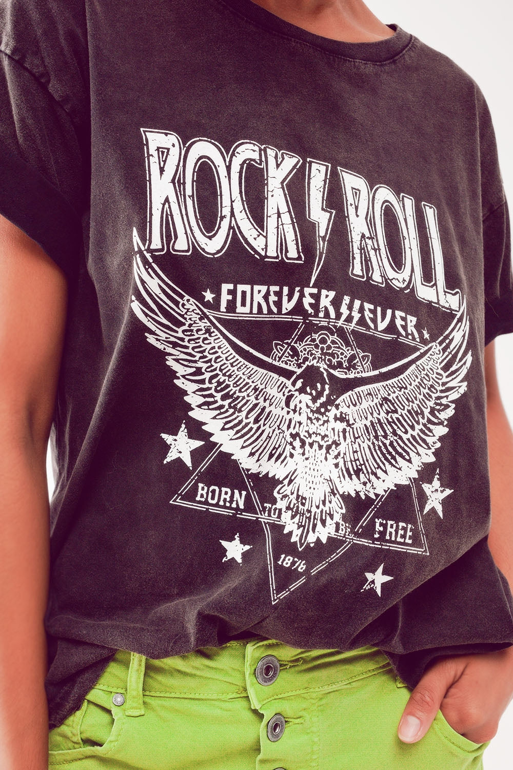 Maglietta grafica Rock n Roll nera