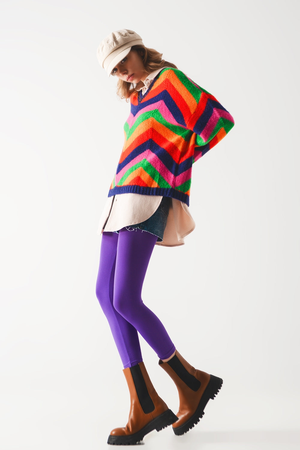 Maglione lavorato a righe multicolore