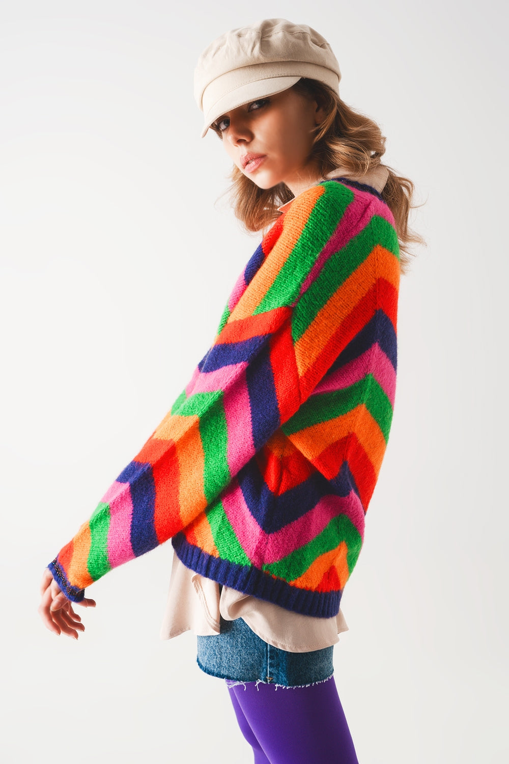 Maglione lavorato a righe multicolore