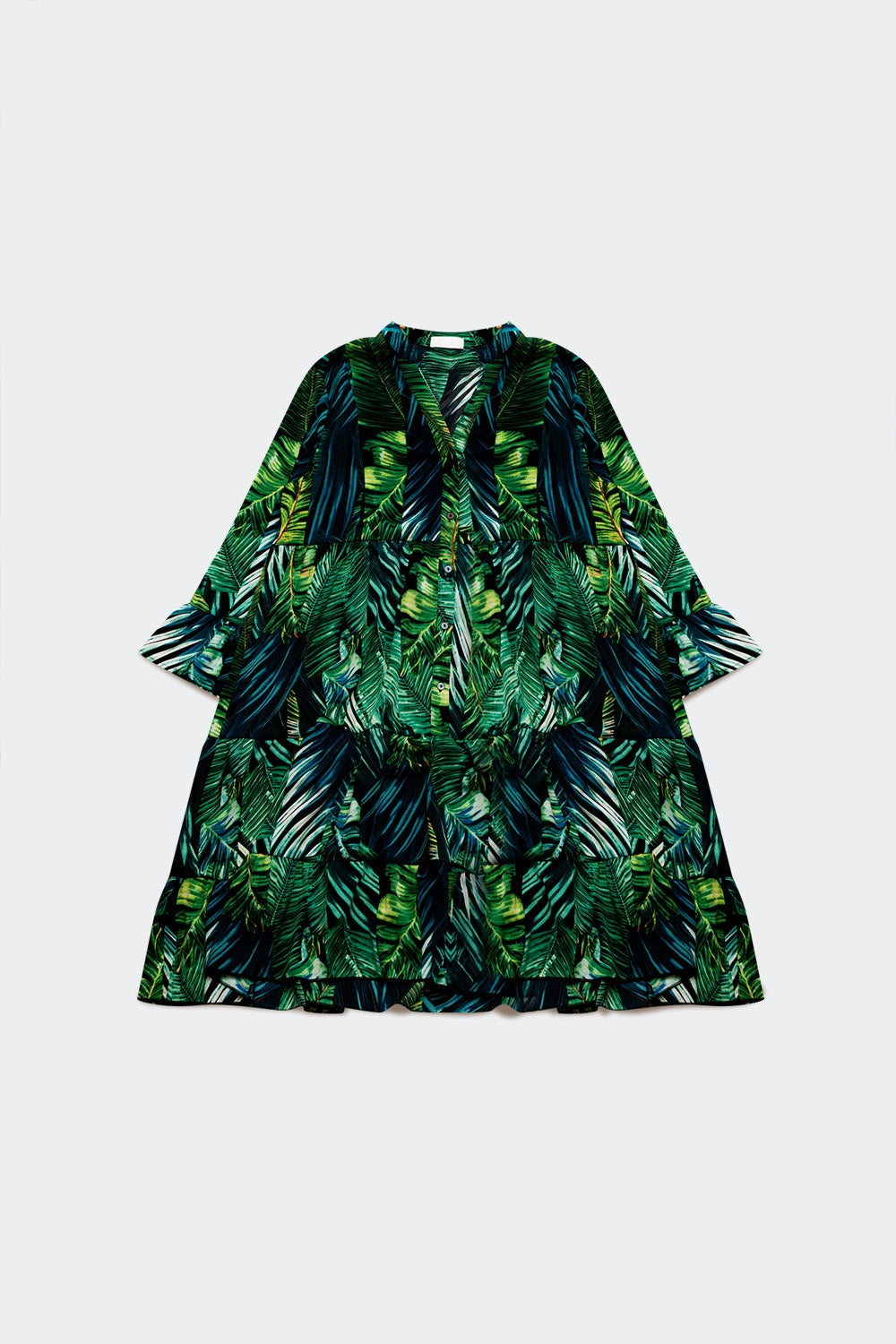 Q2 Mini abito con stampa di foglie verdi