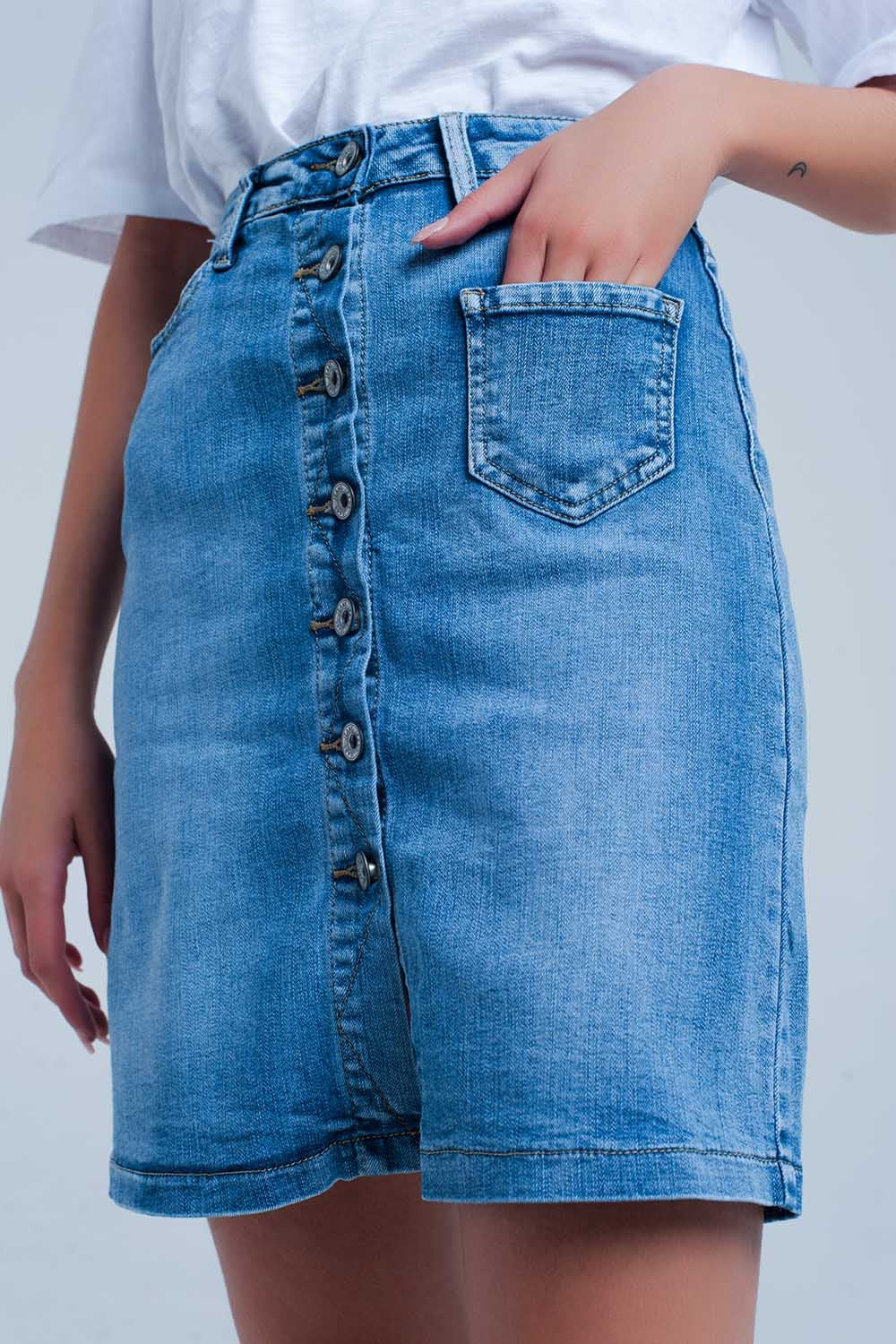 Minigonna di jeans blu con bottoni
