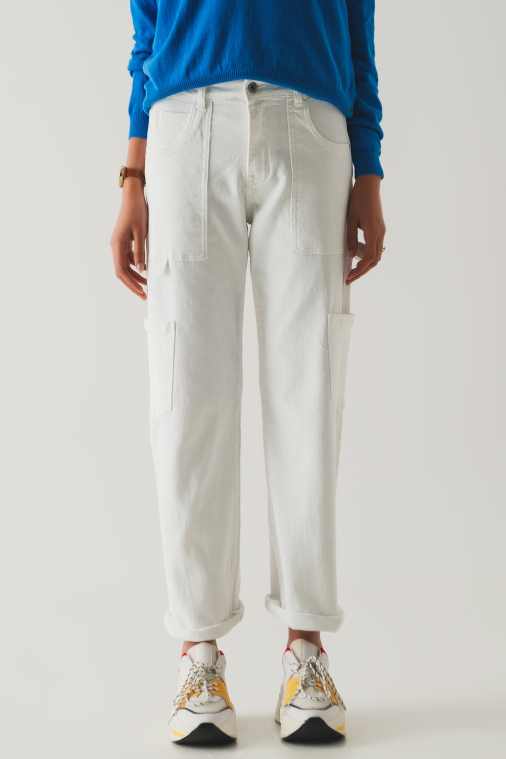Pantaloni cargo color bianco