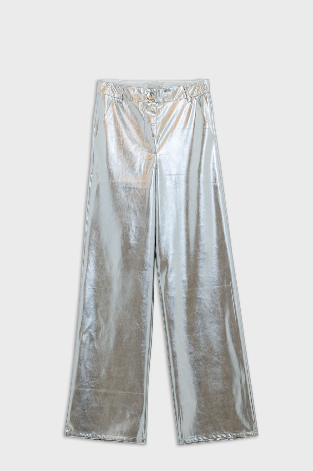 Q2 Pantaloni metallizzati a gamba dritta in argento