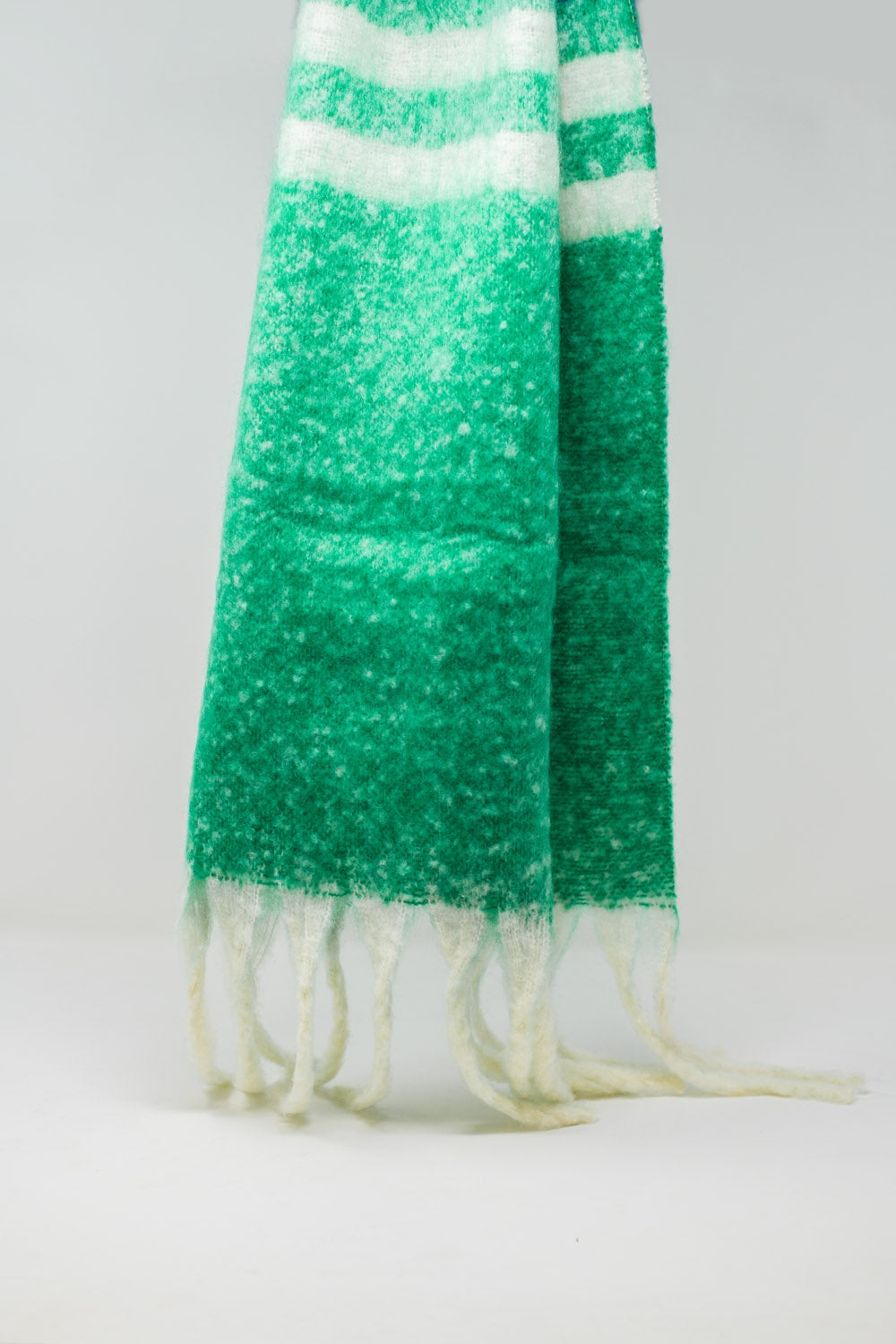 Sciarpa a maglia grossa multicolore con strisce multicolori verdi e blu