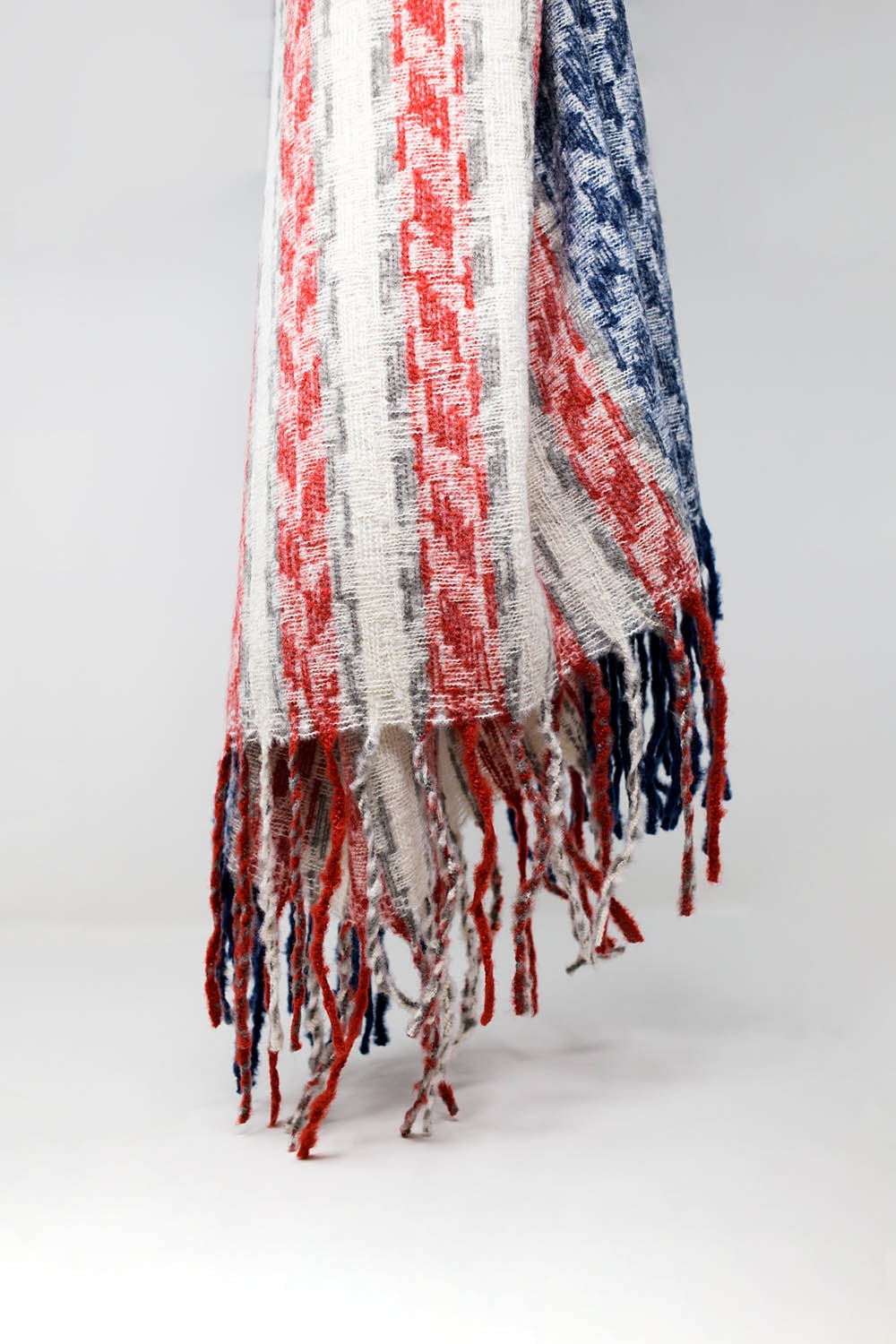 Sciarpa in stile americano Houndstooth in bianco rosso e blu