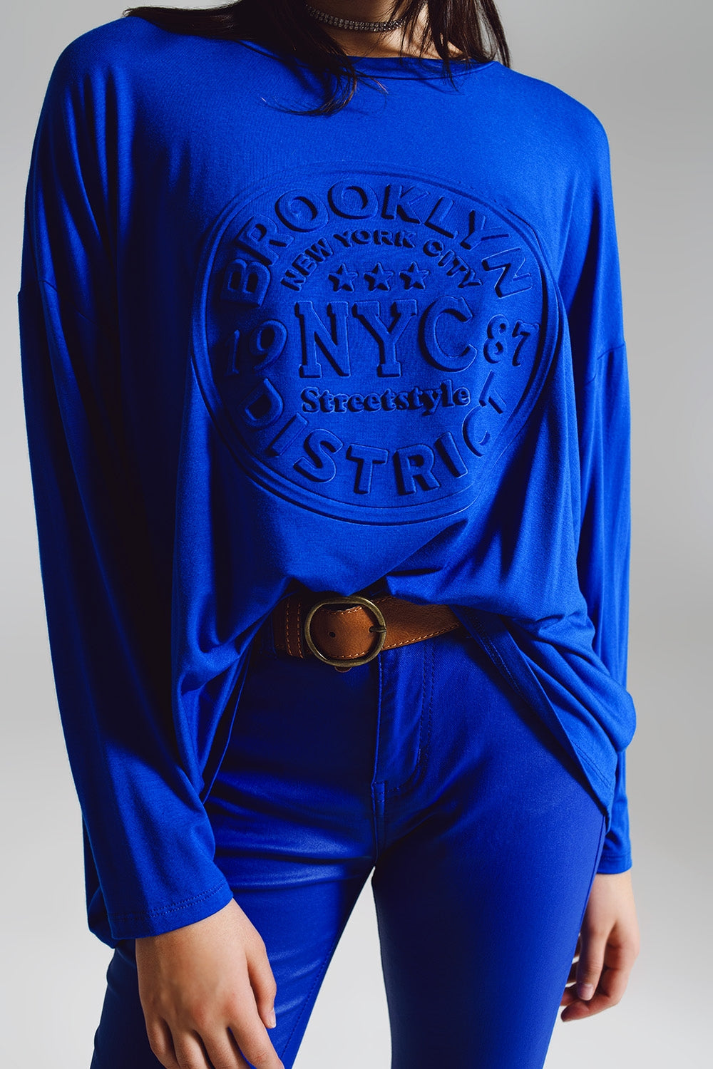 t-shirt a manica lunga con stampa New York blu